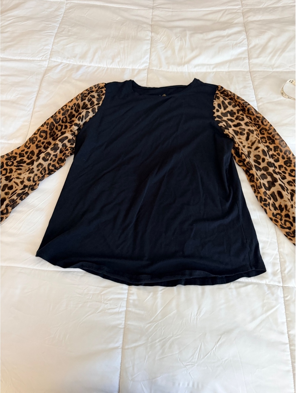 Belle by Kim Gravel Black Top with Leopard Print Sheer
